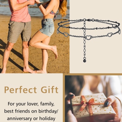 Layered Heart Beaded Chain Anklet gift for women