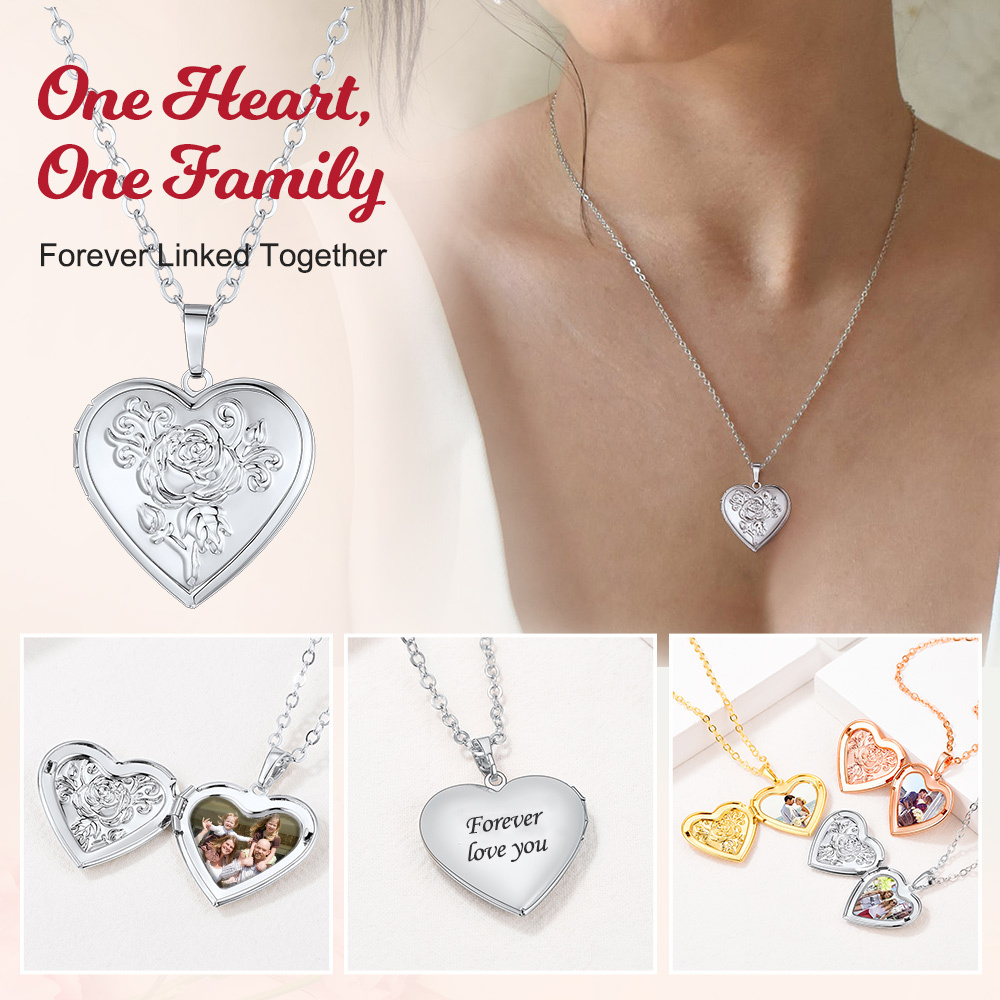 Heart Photo Locket Necklace Memorial Gift