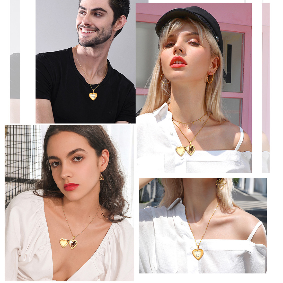 Heart Locket Photo Necklace for Women