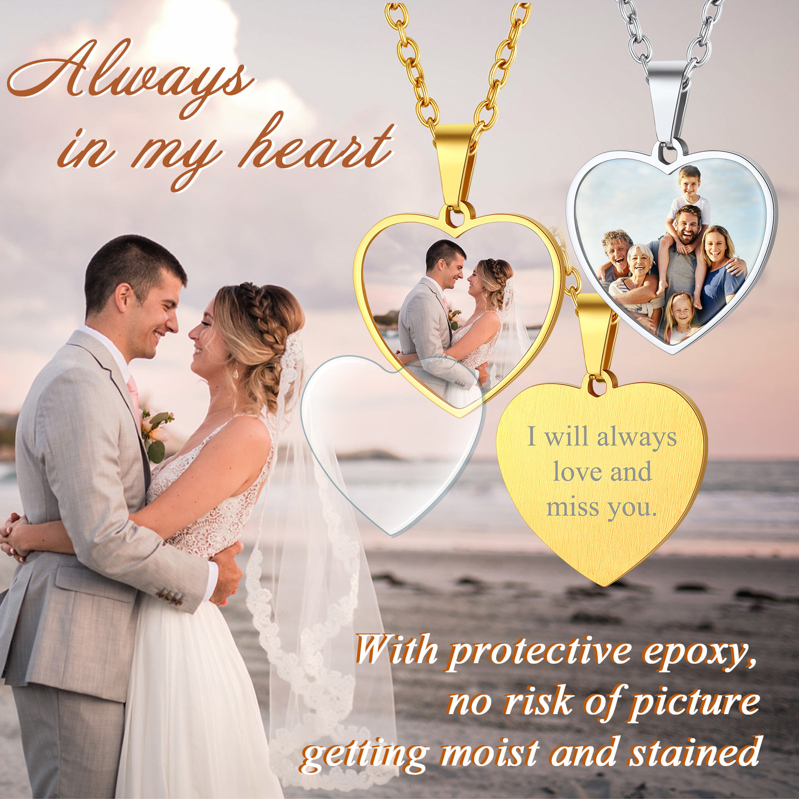 Personalized Heart Photo Necklaces for Women