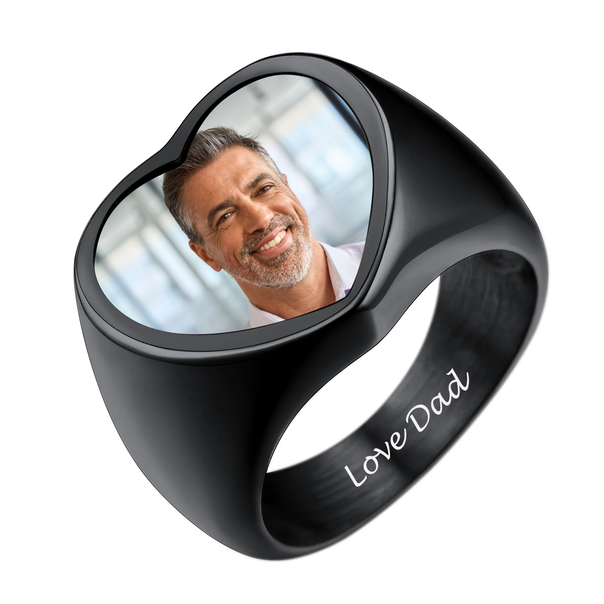 Custom Picture Heart Signet Ring for Men black