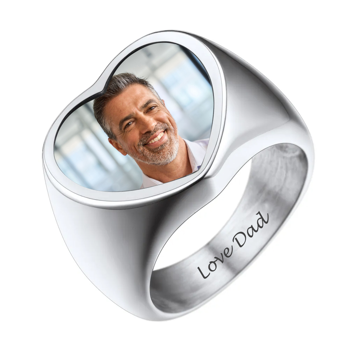 Custom Picture Heart Engraved Signet Ring for Men