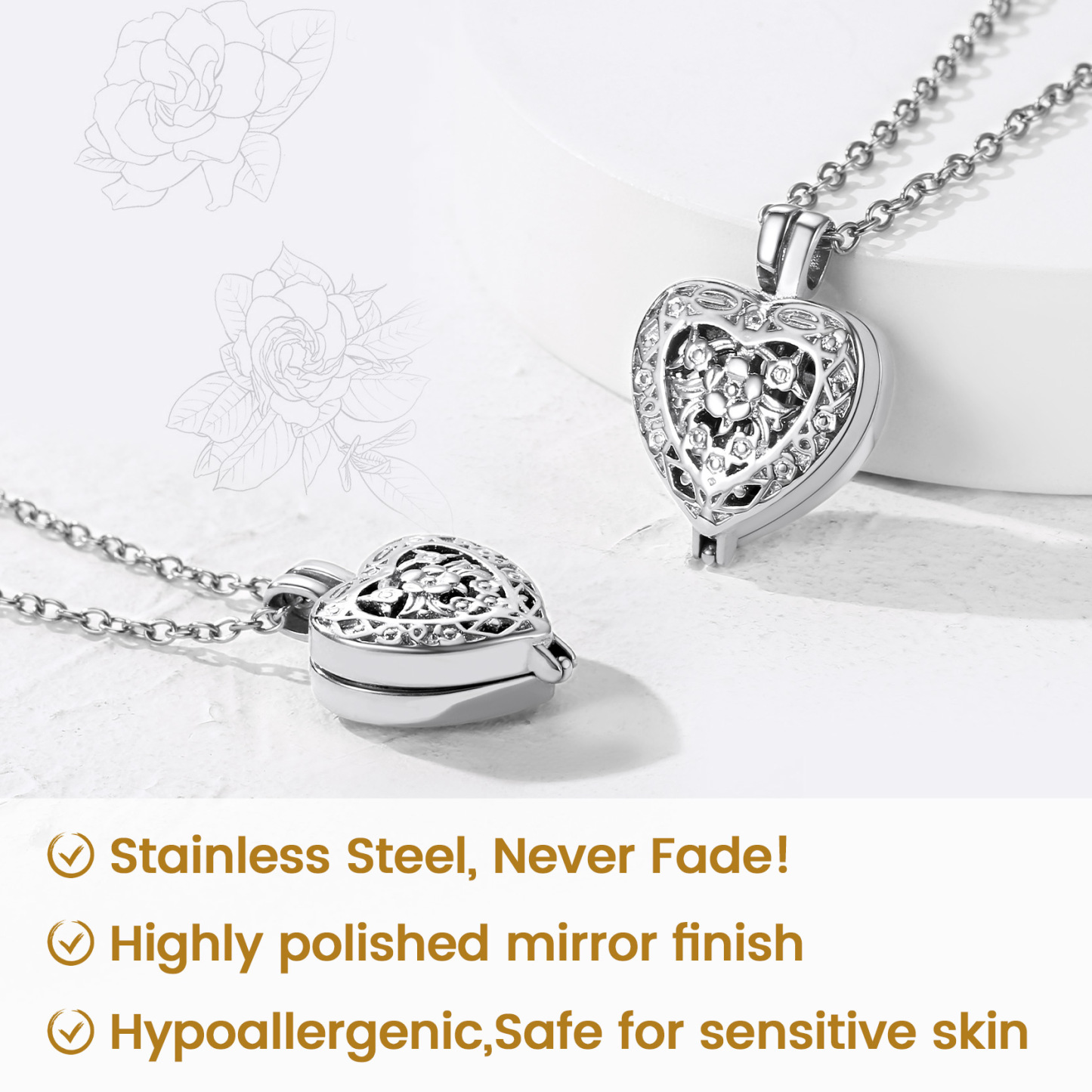 Heart Cremation Urn Necklace for Ashes detail