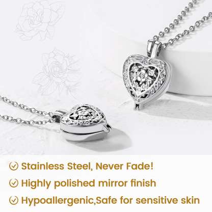 Heart Cremation Urn Necklace for Ashes detail