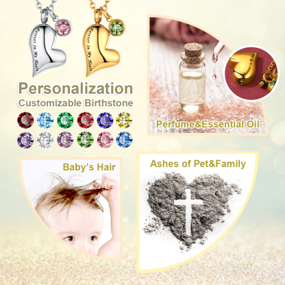Heart Birthstone Cremation Urn Necklace for Ashes