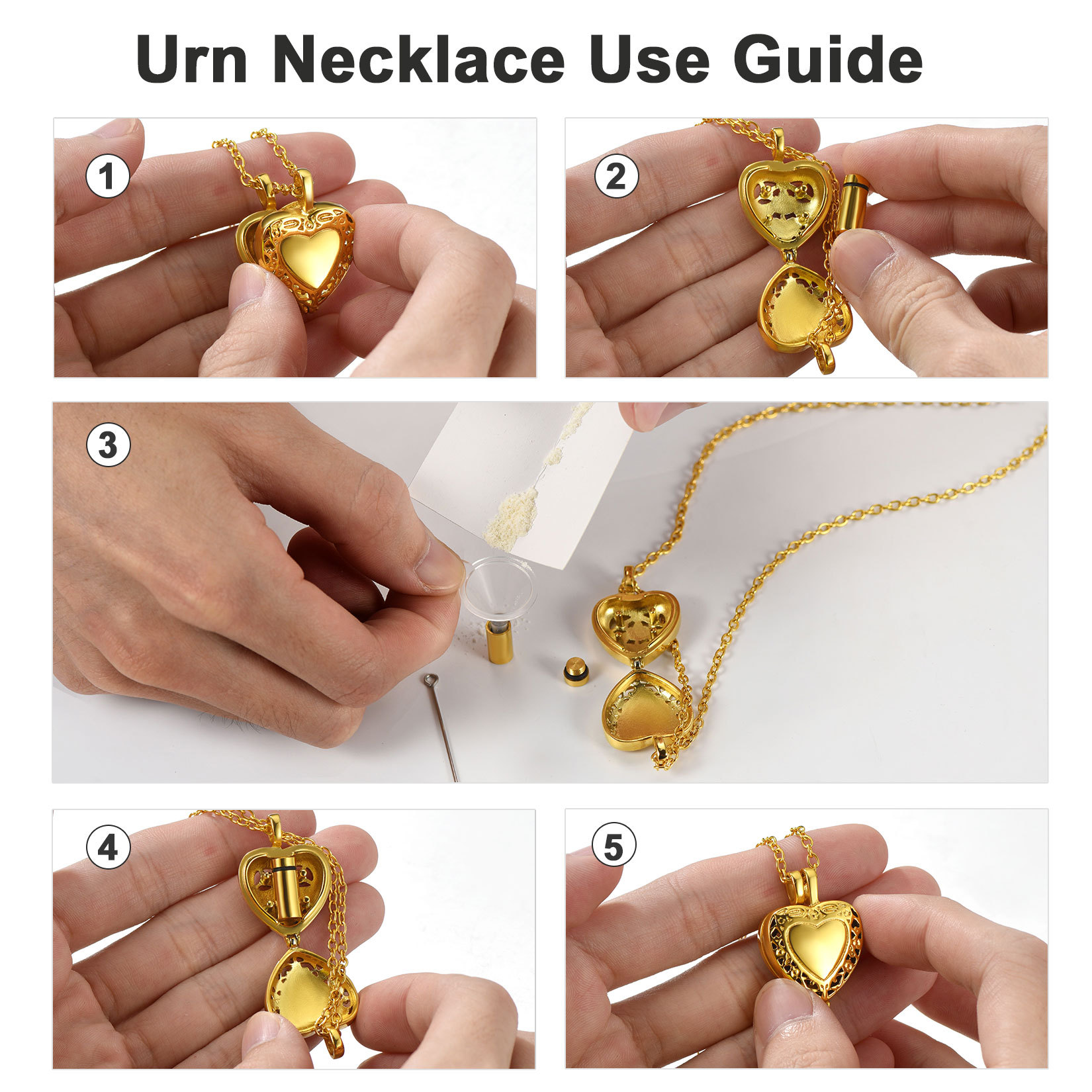 Heart Cremation Urn Necklace for Ashes use guide