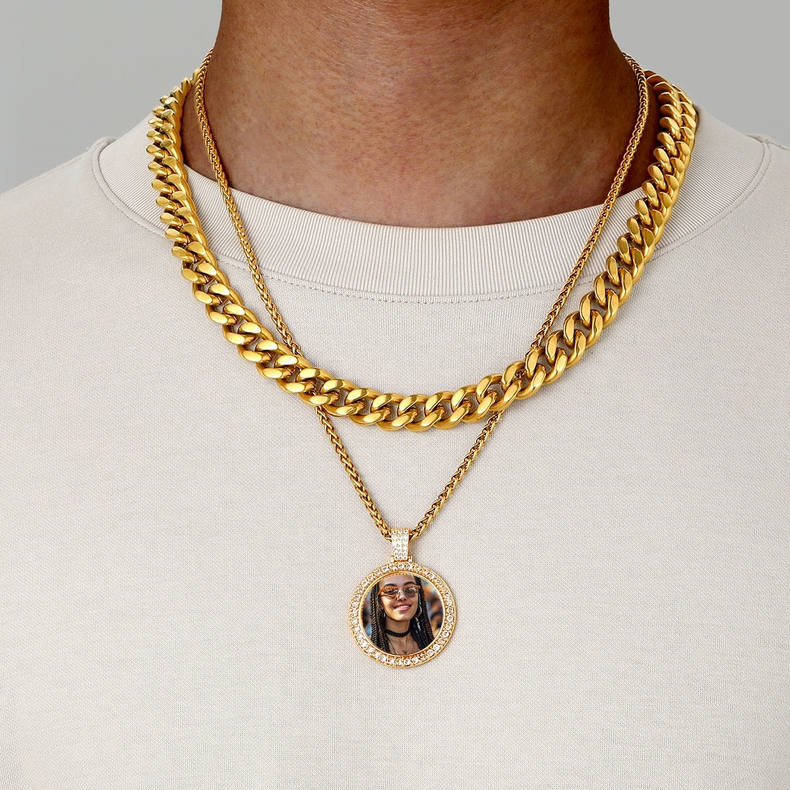 Custom Photo Hip Hop Iced Out Round Pendant Necklace