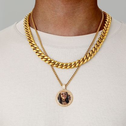 Custom Photo Hip Hop Iced Out Round Pendant Necklace