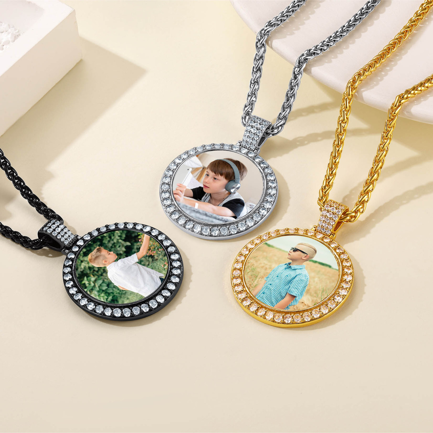 Custom Photo Iced Out Round Pendant Necklace