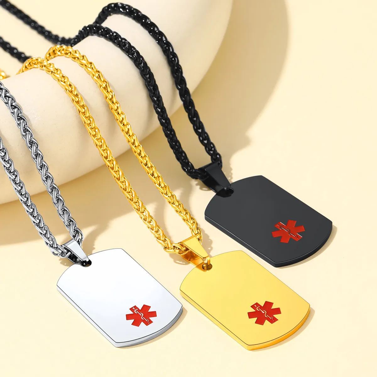  Custom Engraved Emergency Medical Alert ID Dog Tag Stainless Steel Pendant Necklace 