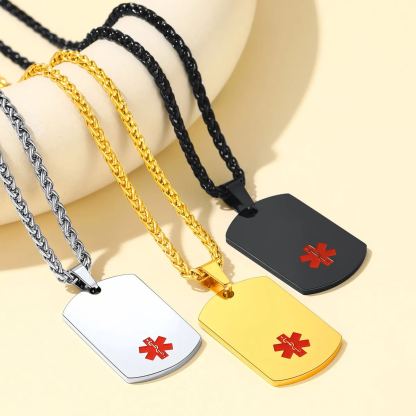 Custom Engraved Emergency Medical Alert ID Dog Tag Stainless Steel Pendant Necklace 