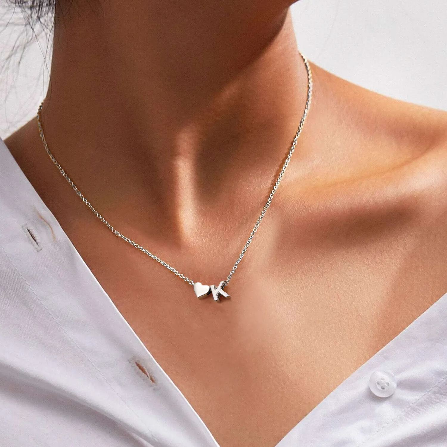 925 Sterling Silver Initial Heart Necklace for women