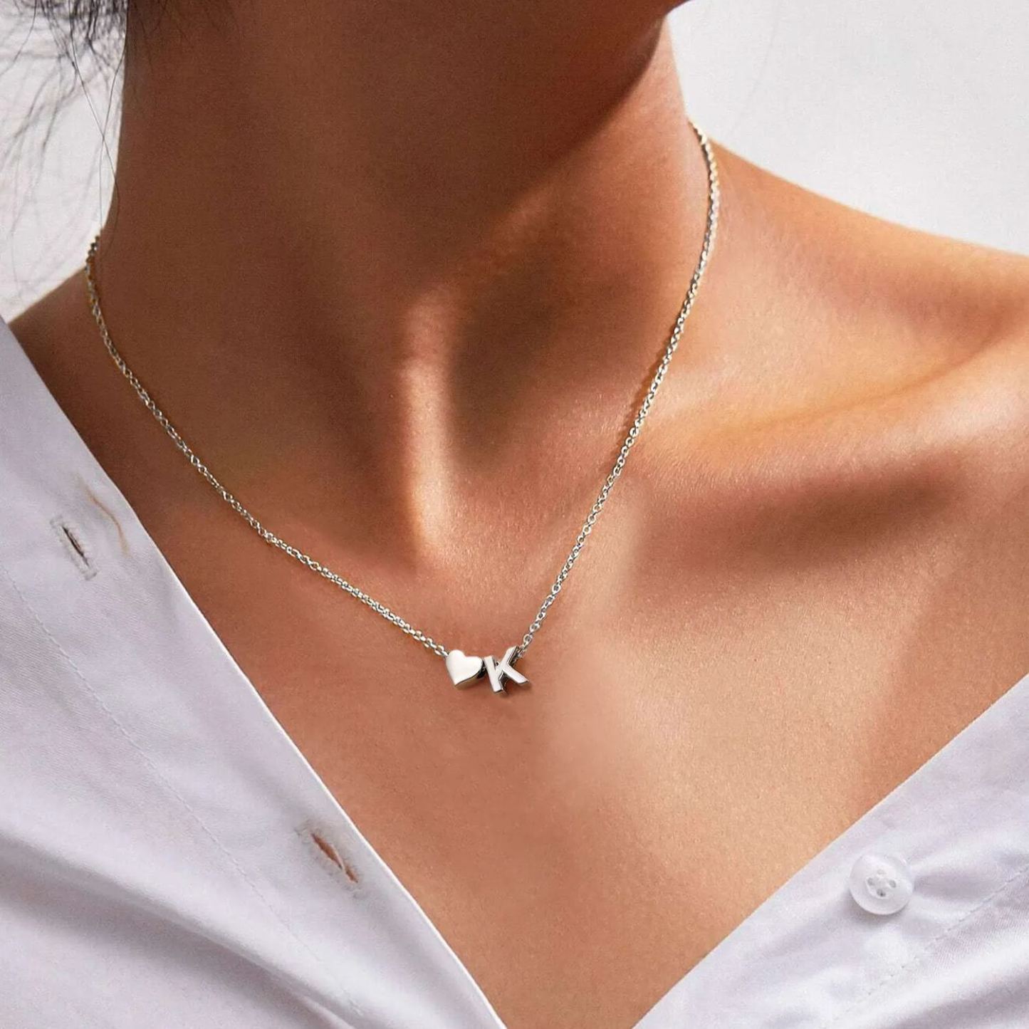 925 Sterling Silver Initial Heart Necklace for women