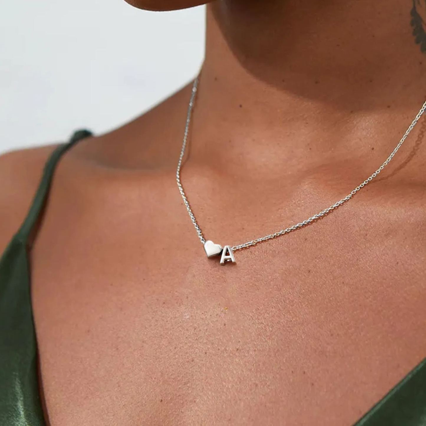 925 Sterling Silver Initial Heart Necklace for women
