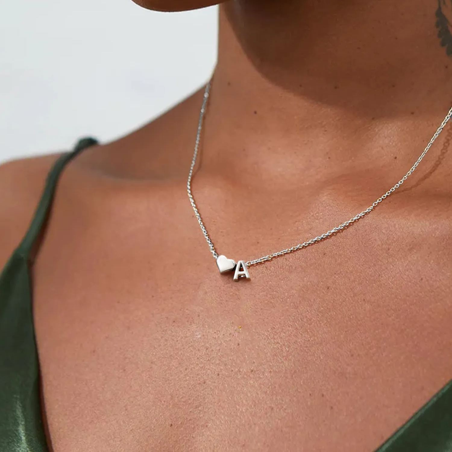 925 Sterling Silver Initial Heart Necklace for women