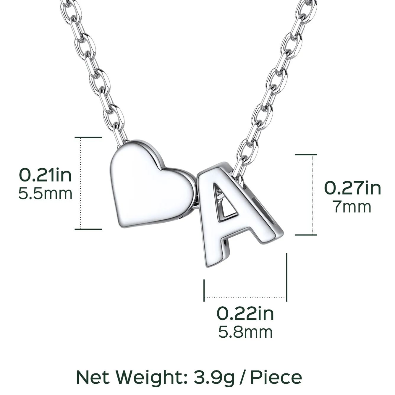 925 Sterling Silver Initial Heart Necklace for women