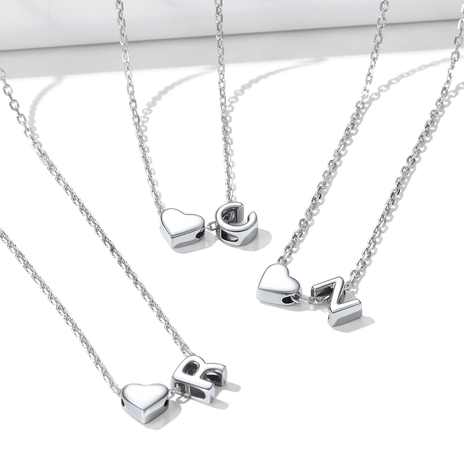 925 Sterling Silver Initial Heart Necklace for women