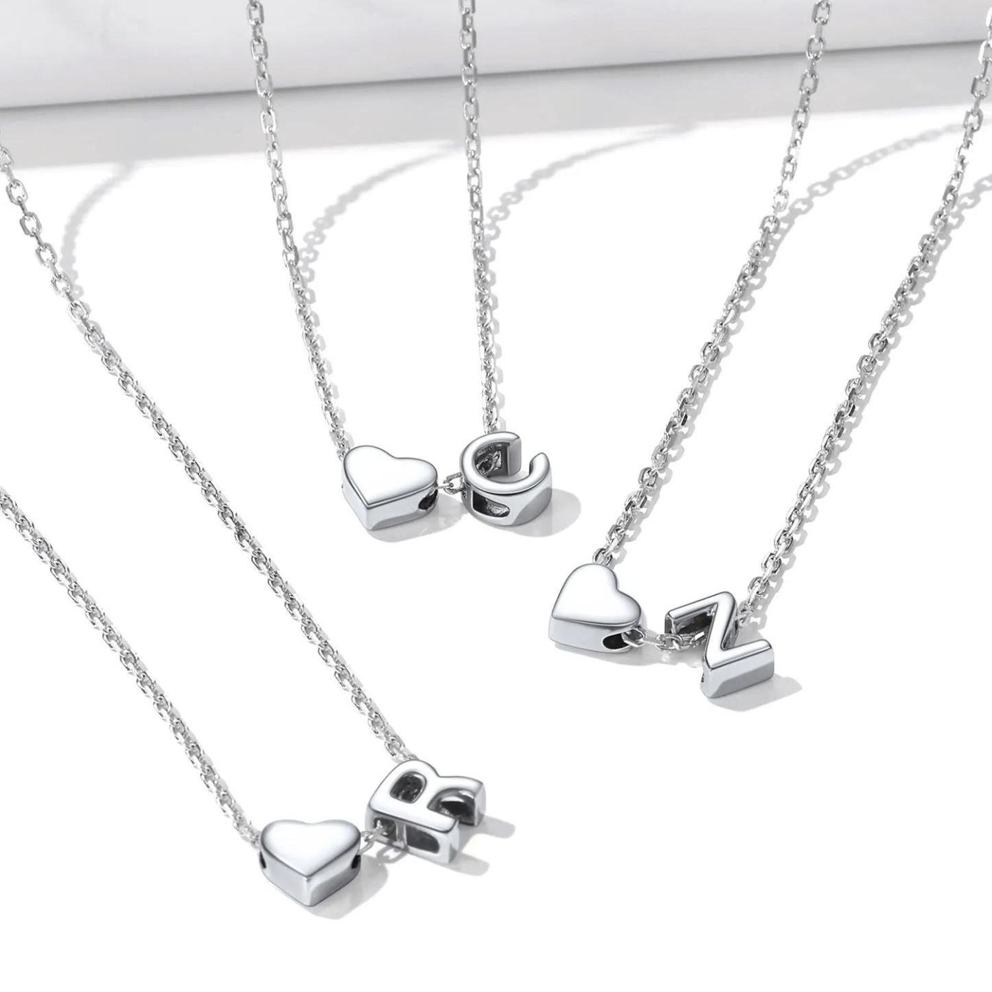 925 Sterling Silver Initial Heart Necklace for women