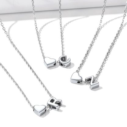 925 Sterling Silver Initial Heart Necklace for women