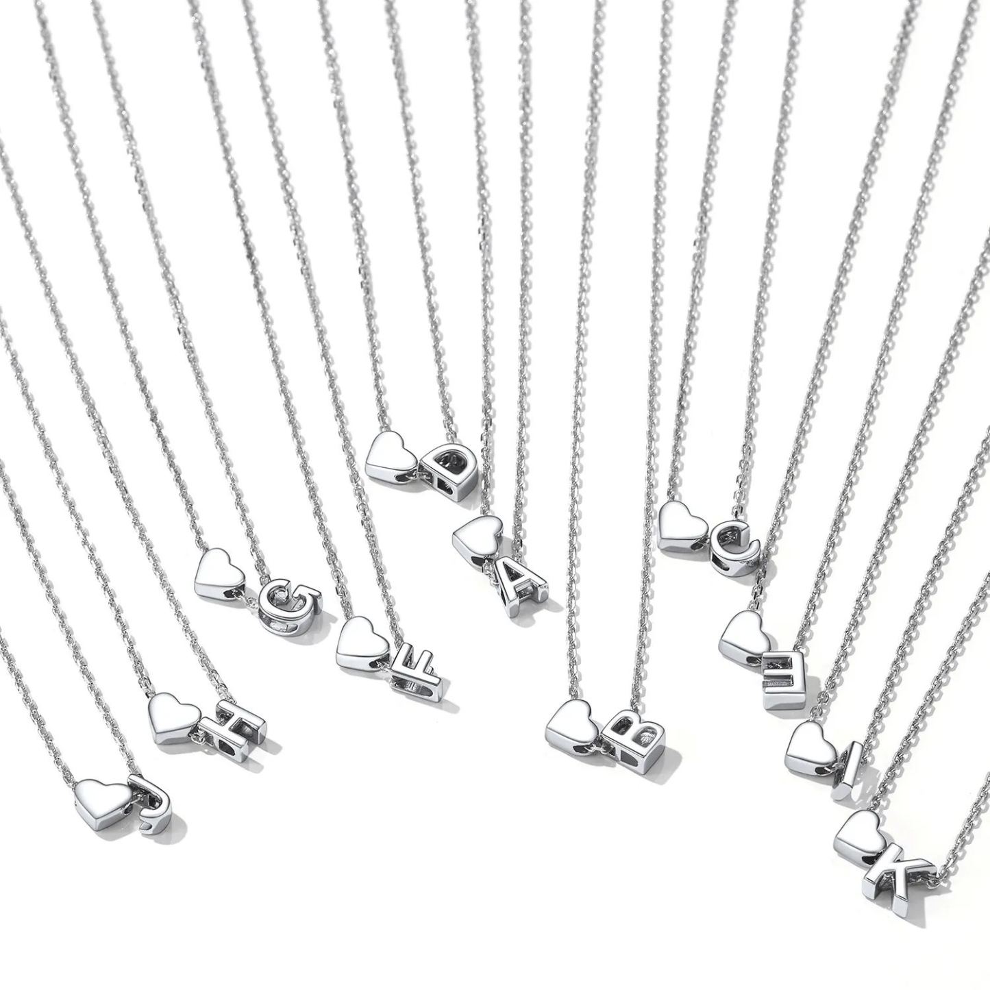 925 Sterling Silver Initial Heart Necklace for women