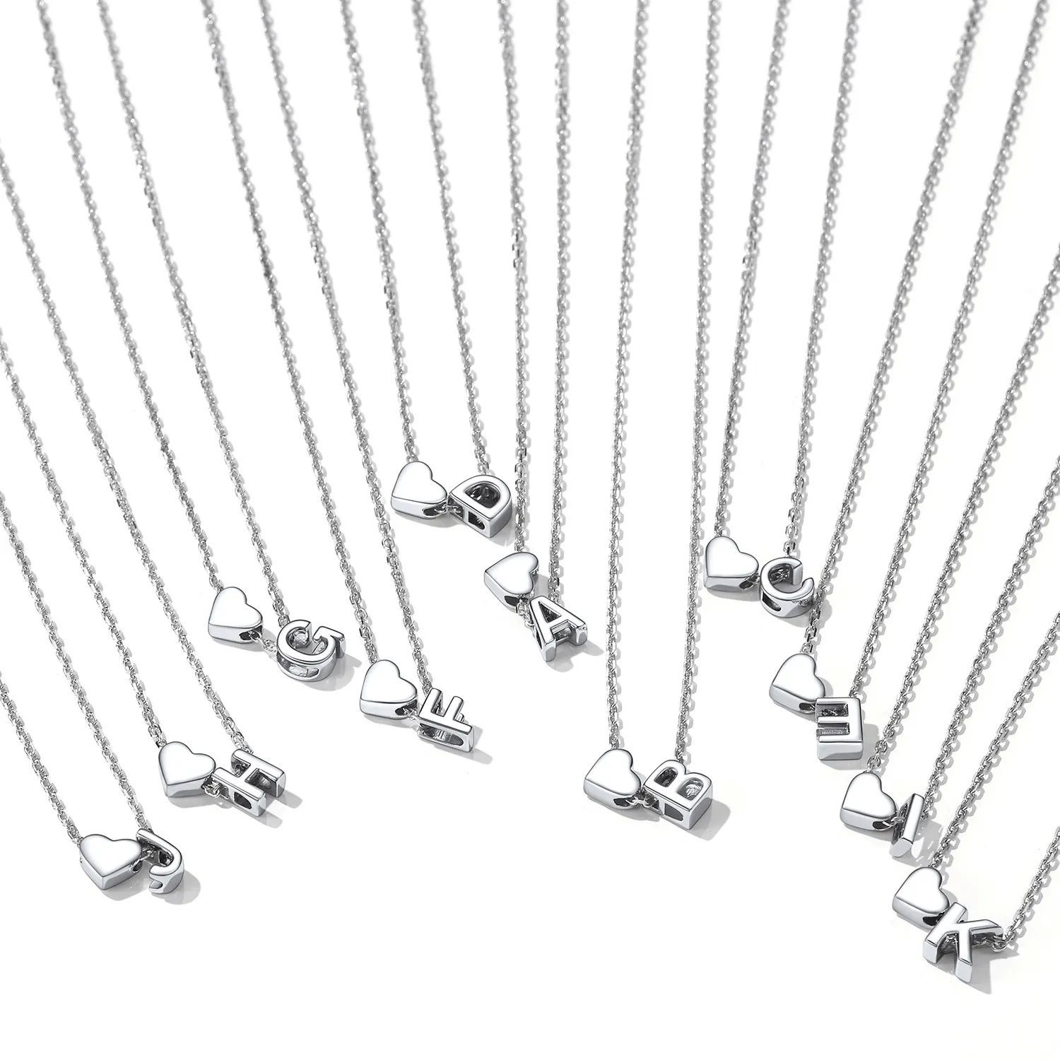 925 Sterling Silver Initial Heart Necklace for women