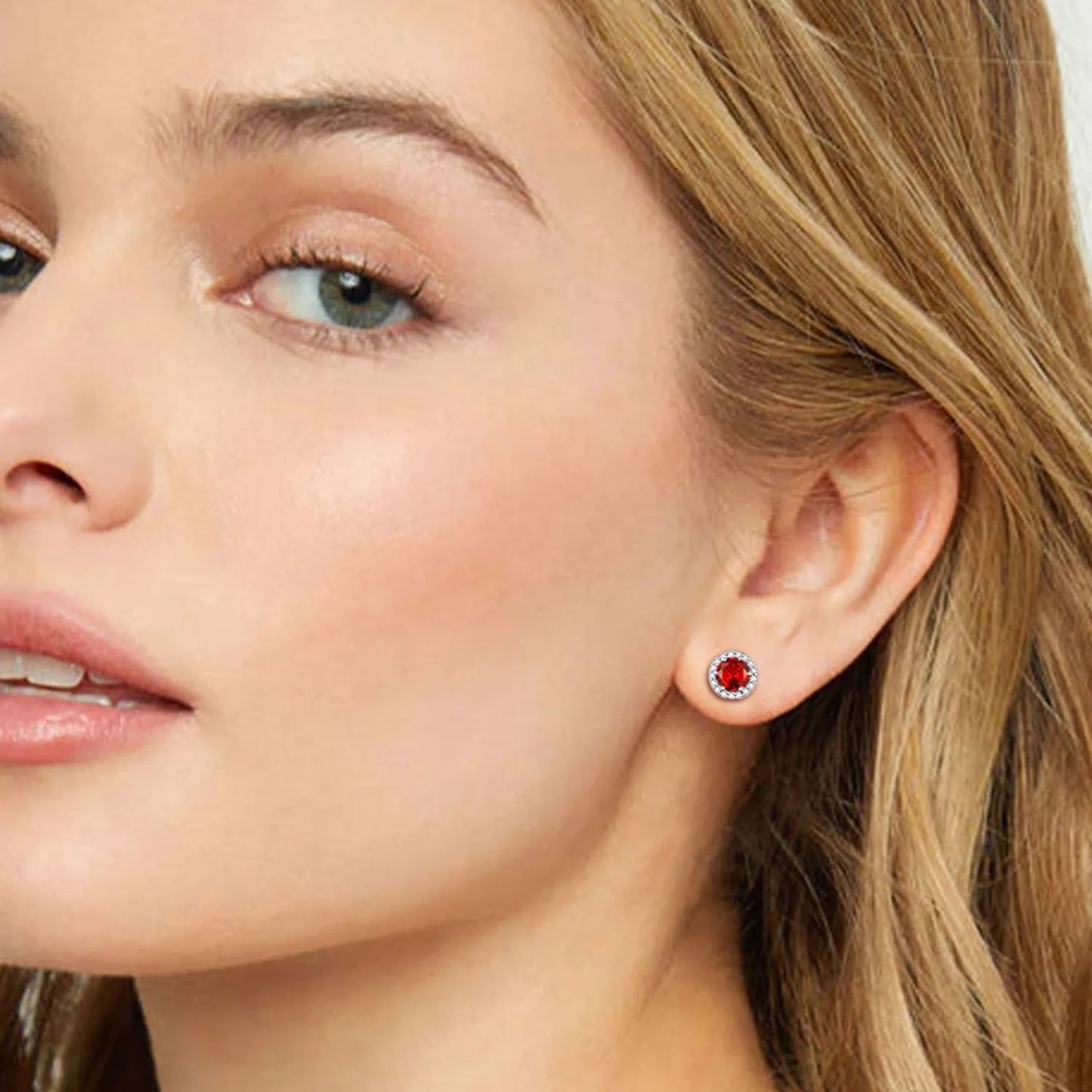 925 Sterling Silver Birthstone Round Crystal Stud Earrings for Women model