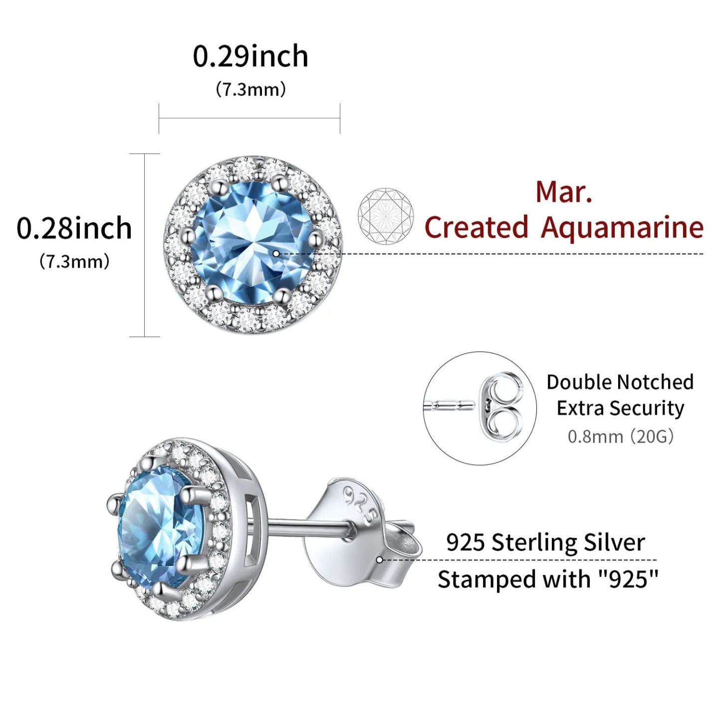 925 Sterling Silver Birthstone Round Crystal Stud Earrings for Women