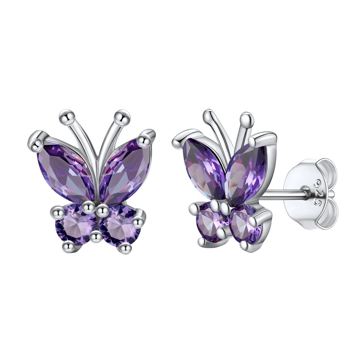 925 Sterling Silver Birthstone Stud Earrings for Women Feb