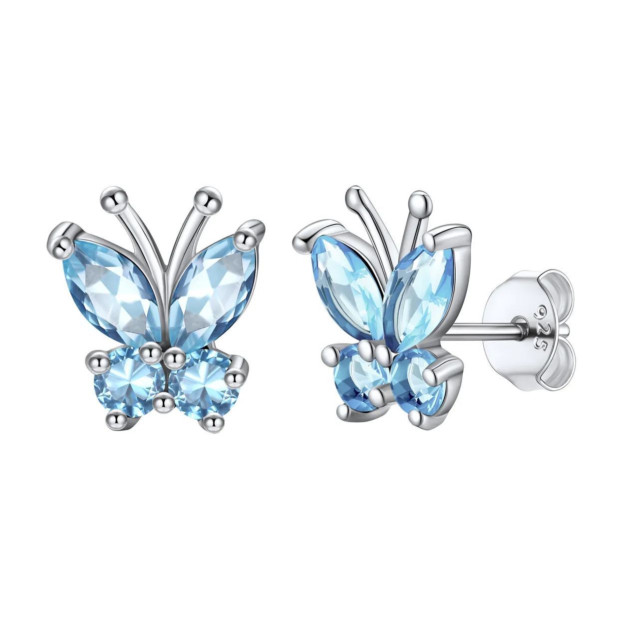 925 Sterling Silver Birthstone Crystal Stud Earrings for Women