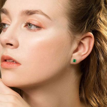 925 Sterling Silver Birthstone Princess Cut Stud Earrings for Women model