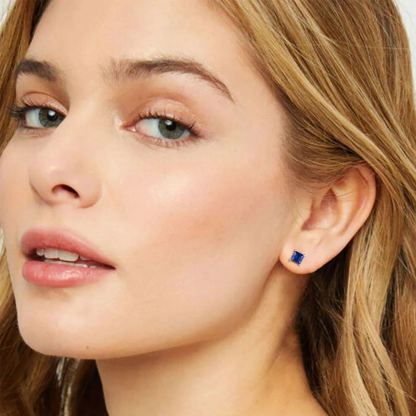 925 Sterling Silver Birthstone Princess Cut Stud Earrings for Women model
