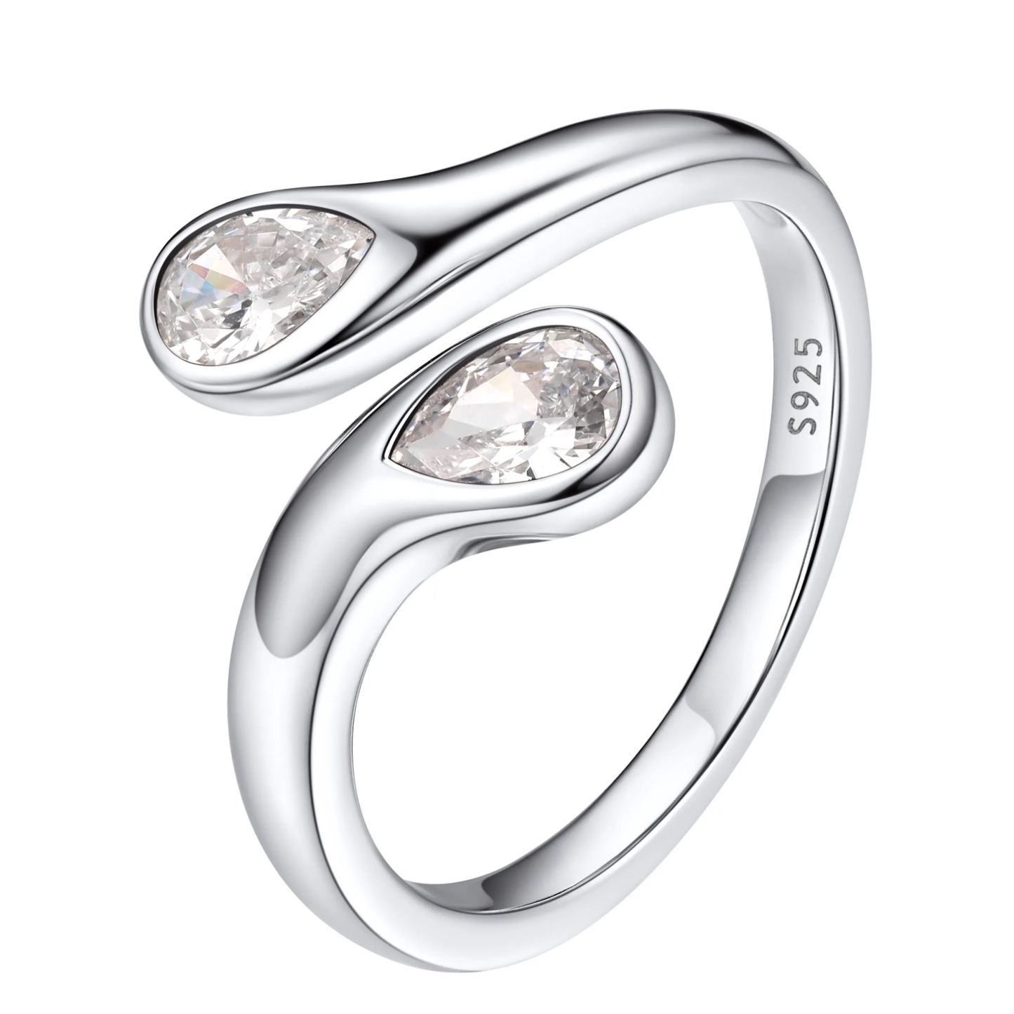 Birthstone Sterling Silver Adjustable Ring With Shaped Gemstone For Women Apr