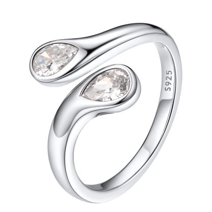 Birthstone Sterling Silver Adjustable Ring With Shaped Gemstone For Women Apr