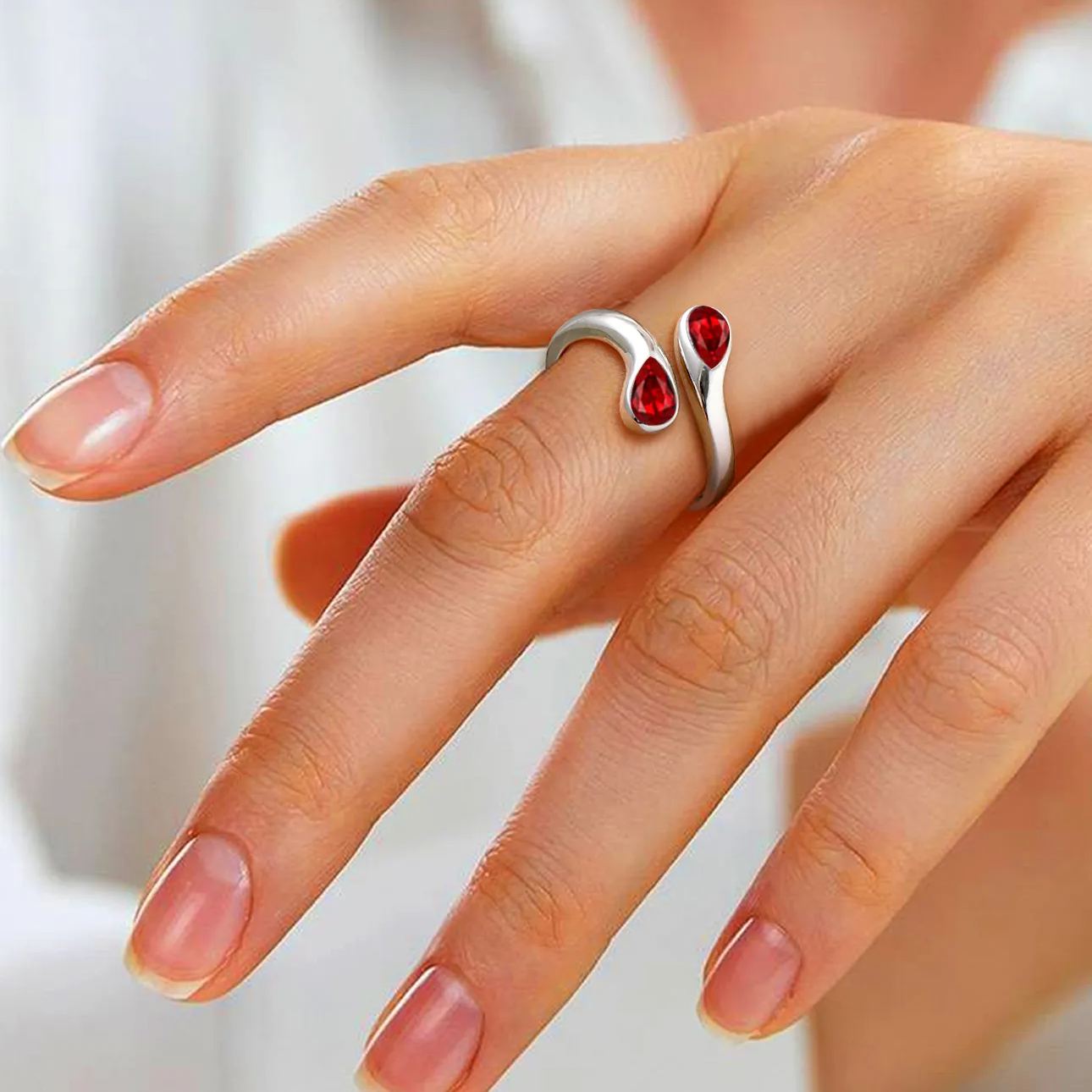 Birthstone Sterling Silver Adjustable Ring With Shaped Gemstone For Women model