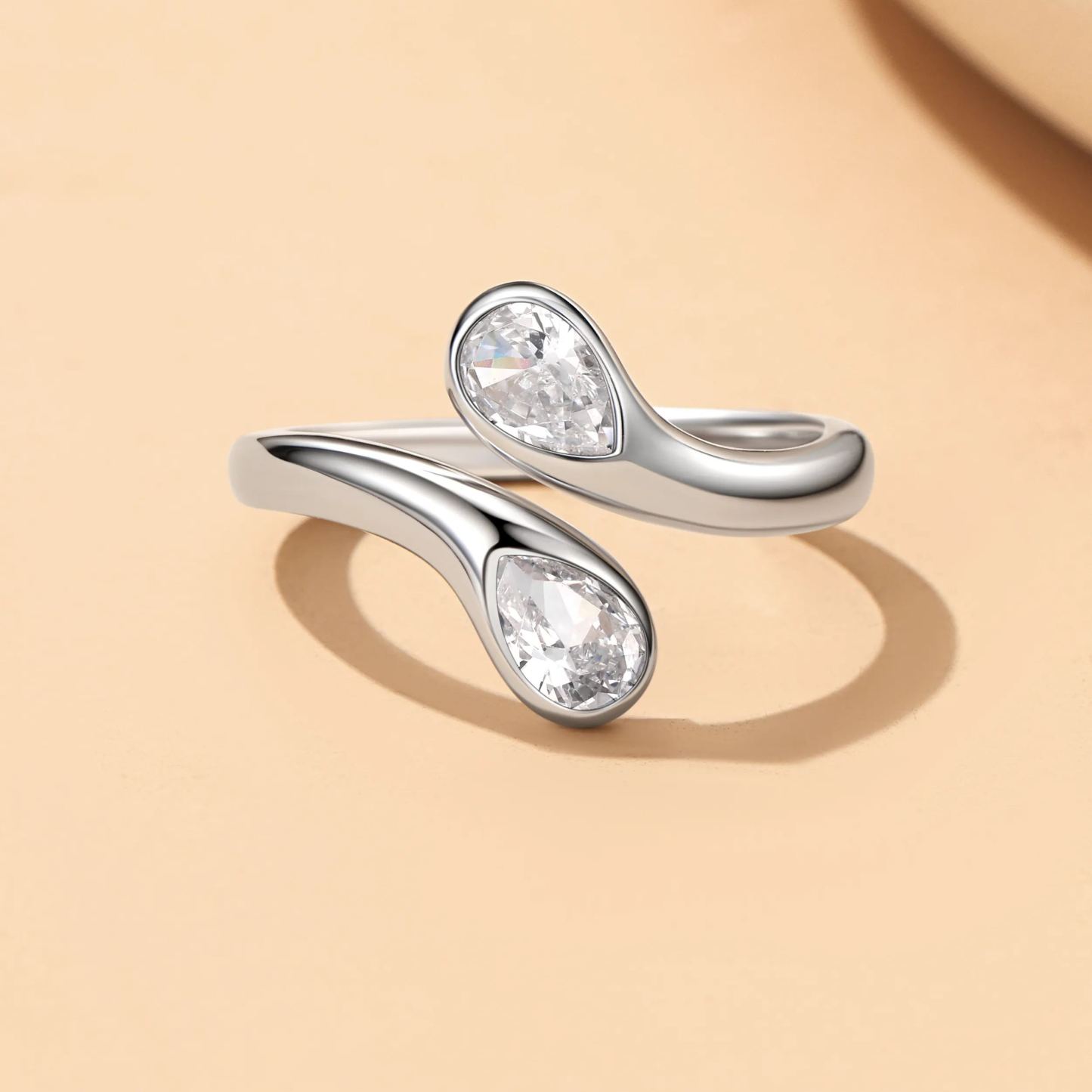 Birthstone Sterling Silver Adjustable Ring With Shaped Gemstone For Women diamond