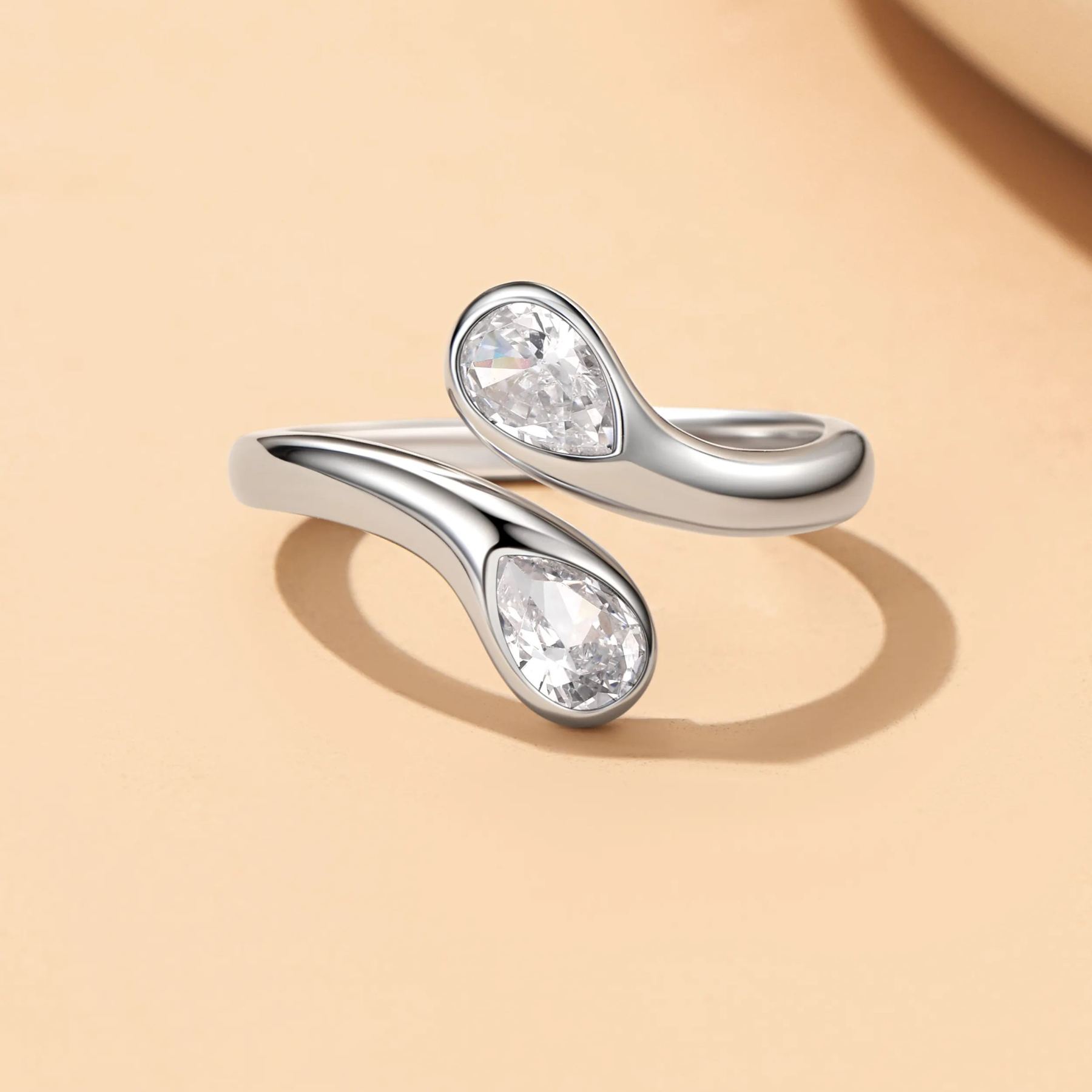 Birthstone Sterling Silver Adjustable Ring With Shaped Gemstone For Women diamond