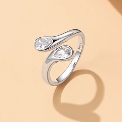 Birthstone Sterling Silver Adjustable Ring With Shaped Gemstone