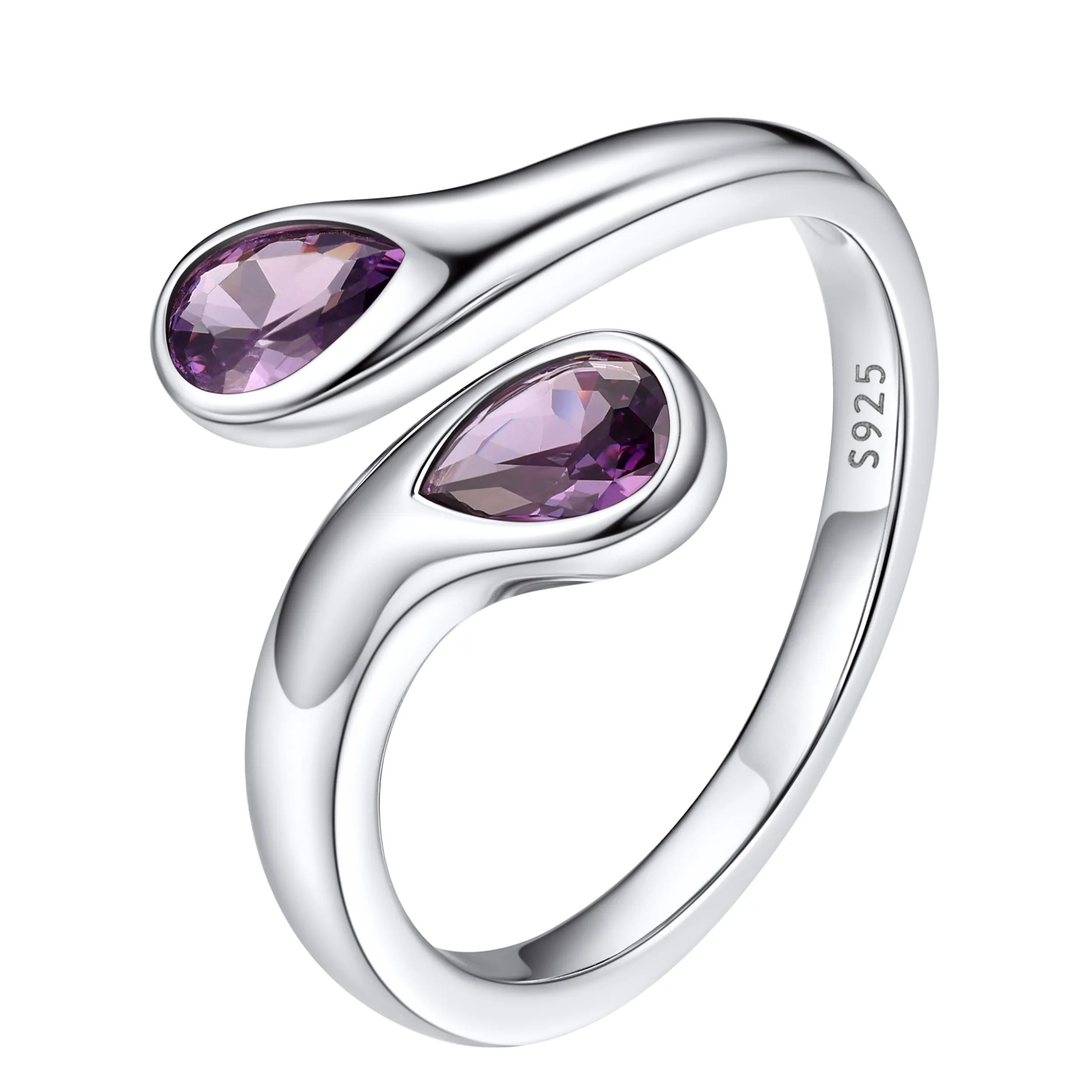 Birthstone Sterling Silver Adjustable Ring With Shaped Gemstone For Women 