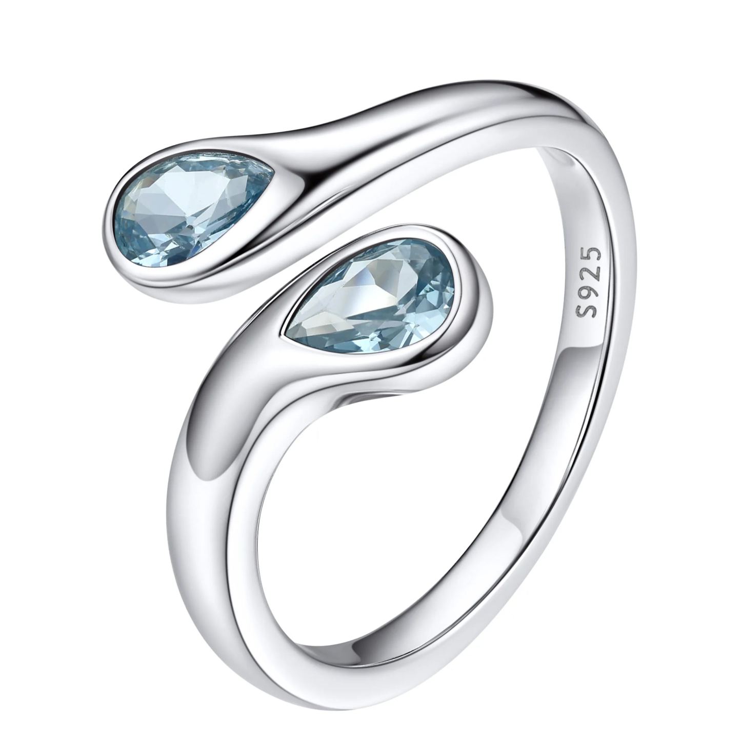 Birthstone Sterling Silver Adjustable Ring With Shaped Gemstone For Women