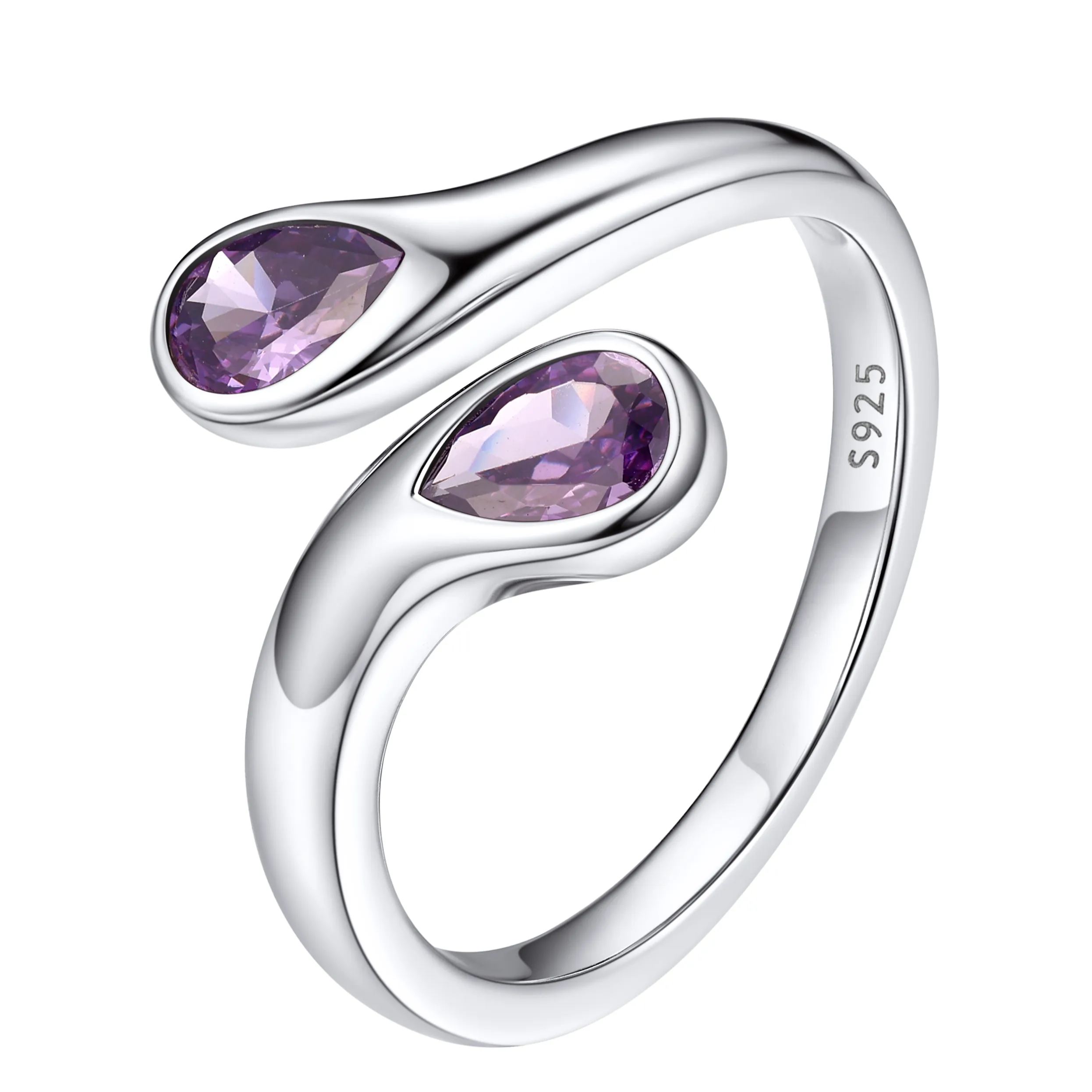 Birthstone Sterling Silver Adjustable Ring With Shaped Gemstone For Women