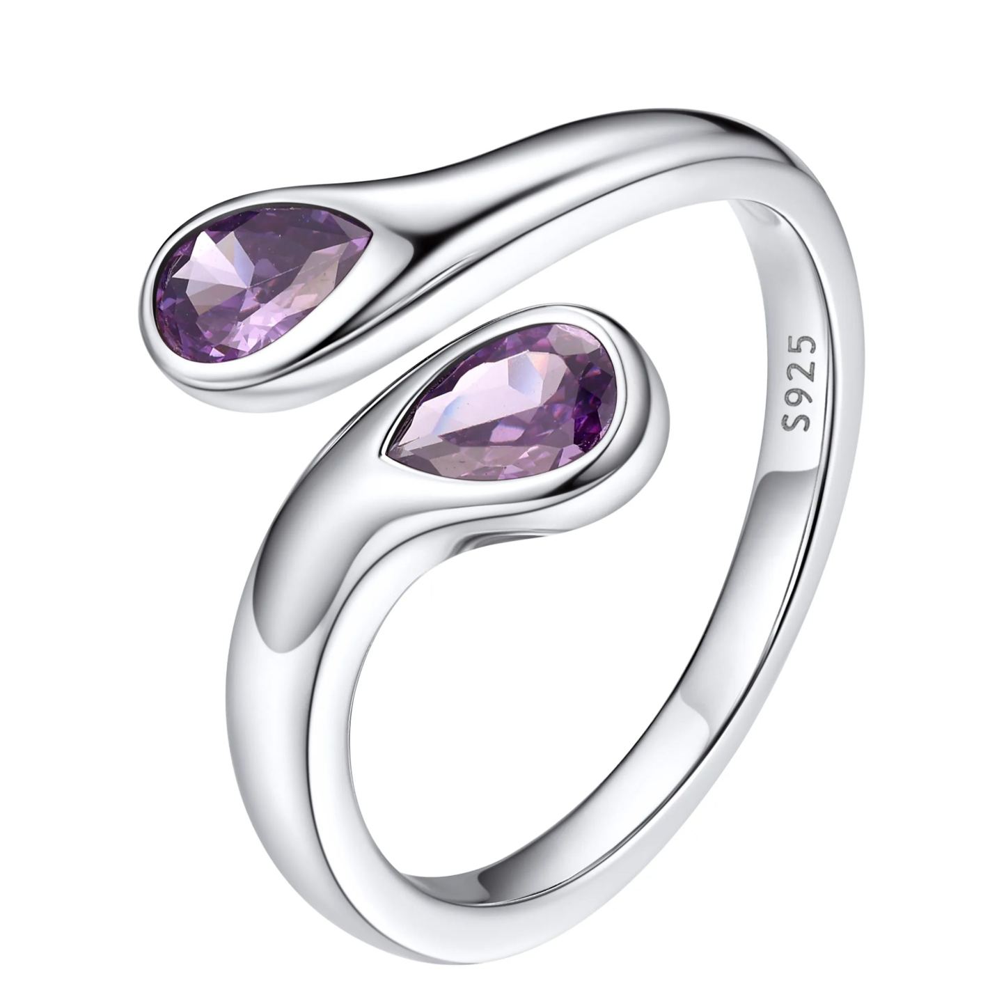 Birthstone Sterling Silver Adjustable Ring With Shaped Gemstone For Women
