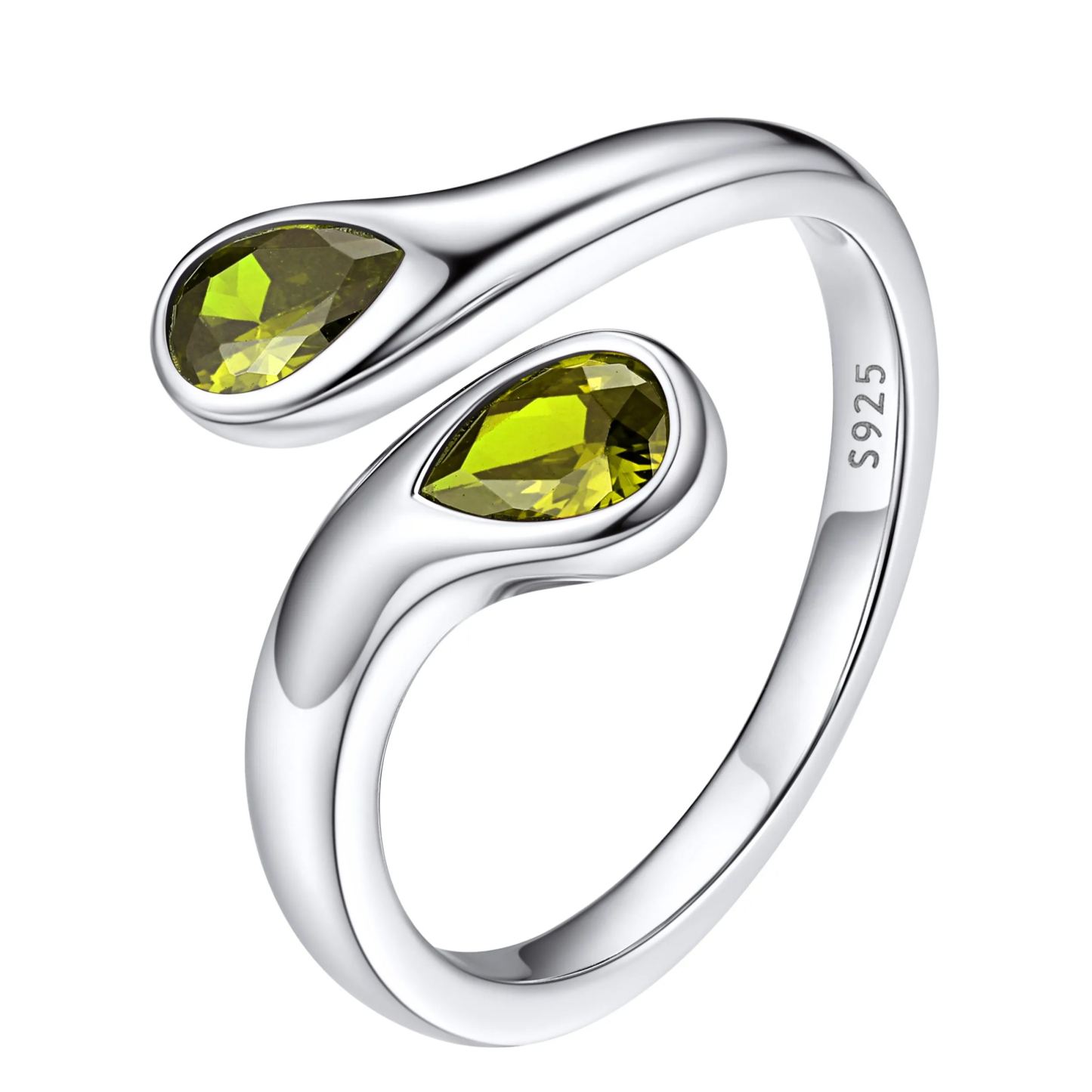 Birthstone Sterling Silver Adjustable Ring With Shaped Gemstone For Women