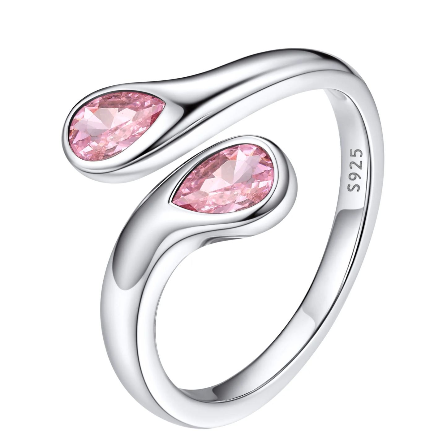 Birthstone Sterling Silver Adjustable Ring With Shaped Gemstone For Women