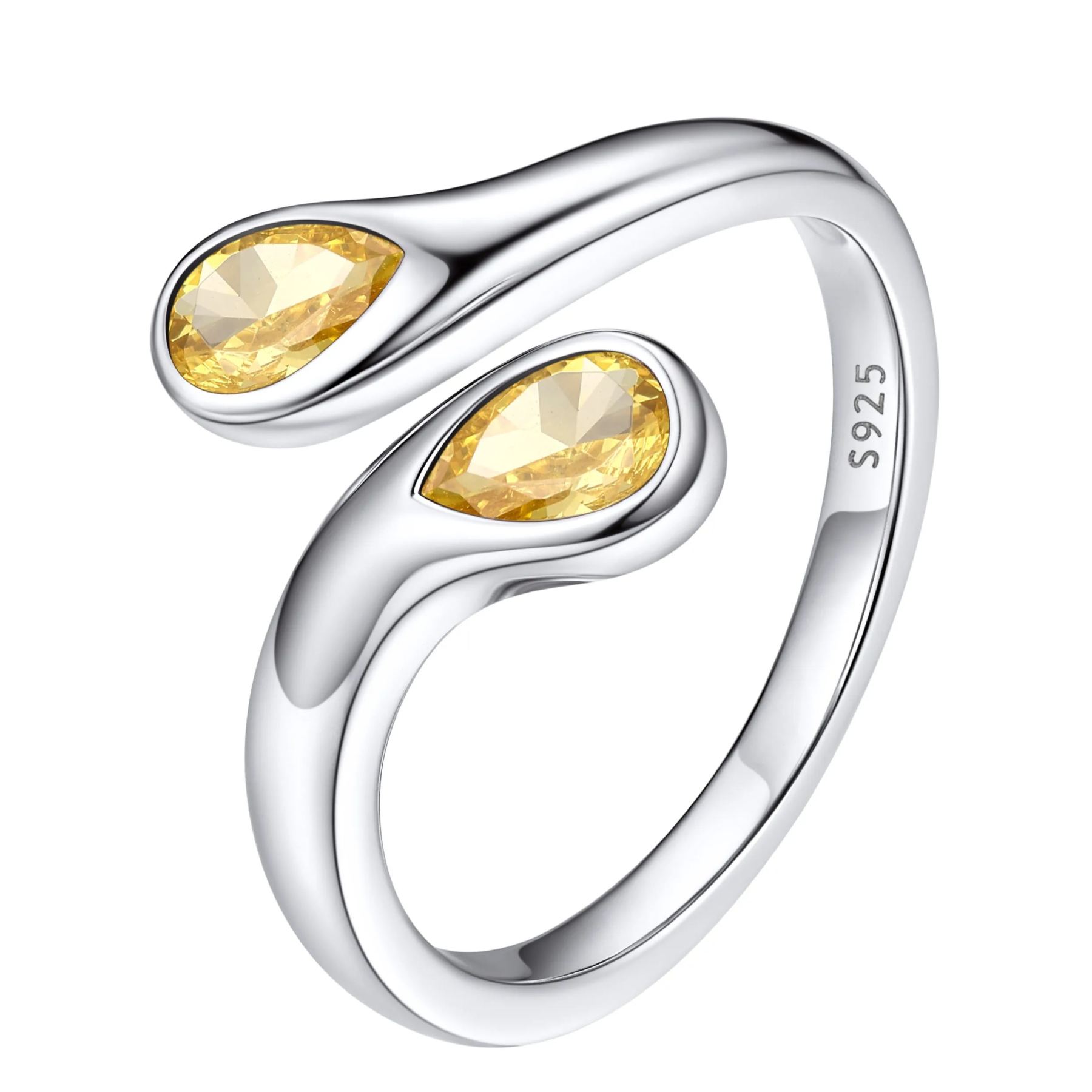 Birthstone Sterling Silver Adjustable Ring With Shaped Gemstone For Women