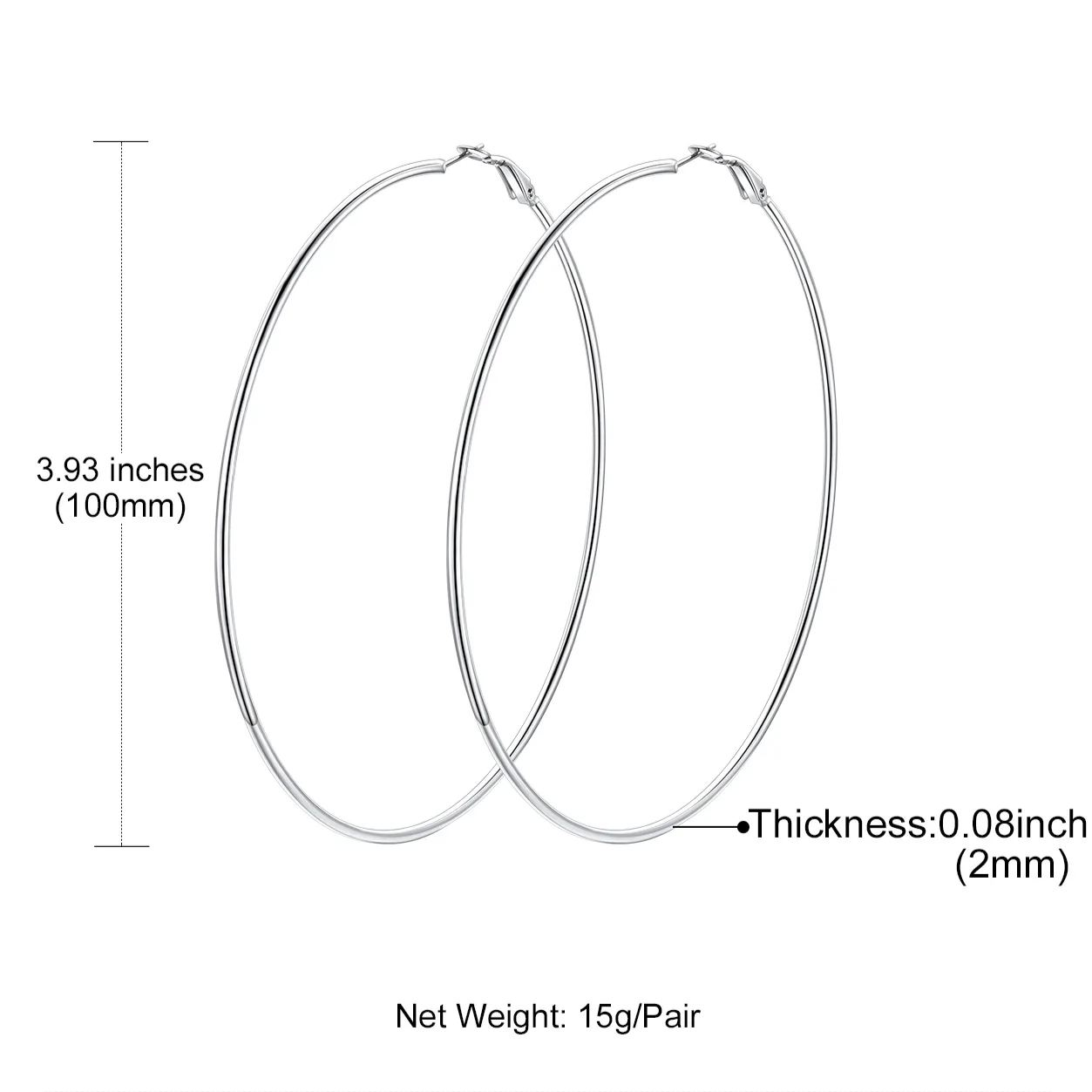 14K Gold Plated Stainless Steel Lightweight Large Hoop Earrings for Women