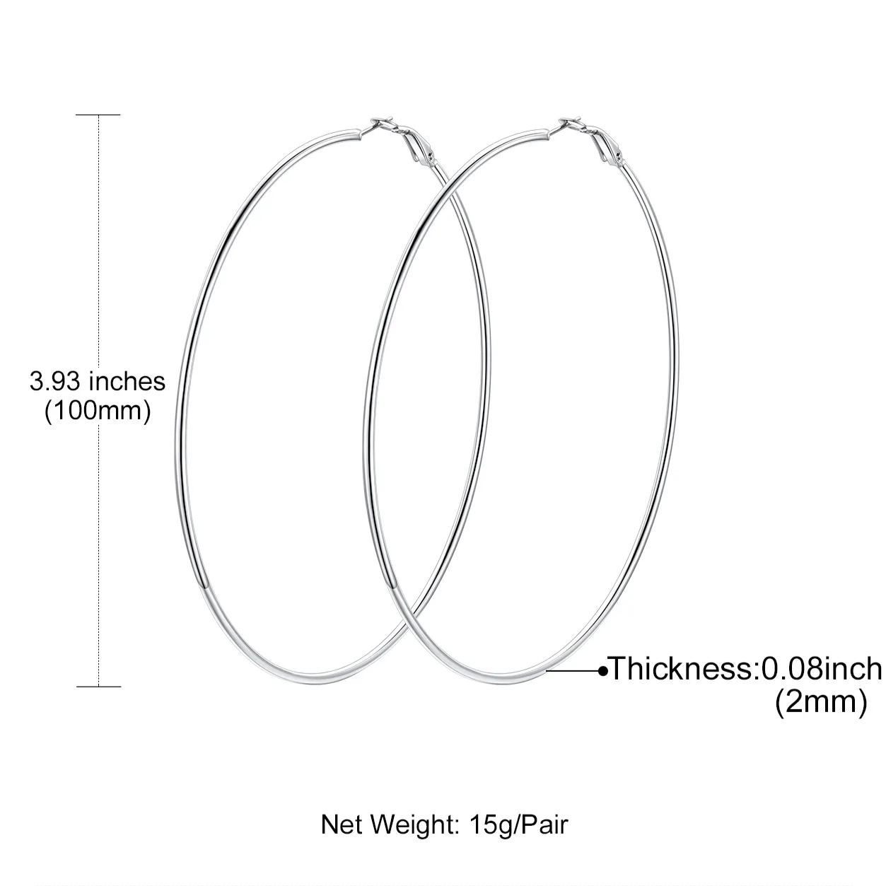 14K Gold Plated Stainless Steel Lightweight Large Hoop Earrings for Women