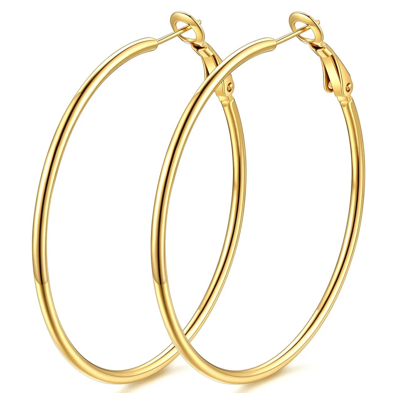 14K Gold Plated Stainless Steel Lightweight Large Hoop Earrings for Women