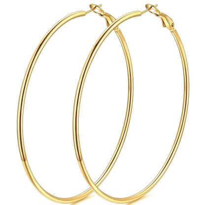 14K Gold Plated Stainless Steel Lightweight Large Hoop Earrings for Women