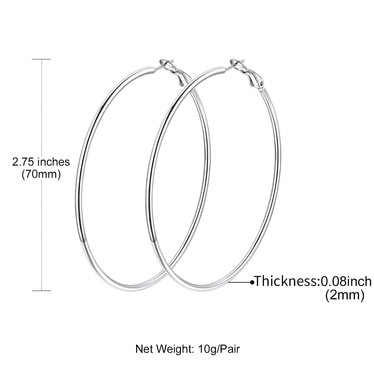 14K Gold Plated Stainless Steel Lightweight Large Hoop Earrings for Women