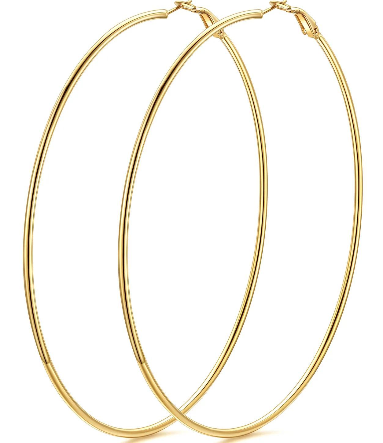 14K Gold Plated Stainless Steel Lightweight Large Hoop Earrings for Women